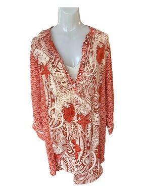 Soft Surroundings Lagenlook Rust and Cream Printed Tunic with Tank size M